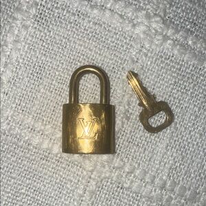 Vintage Louis Vuitton Gold Tone Mini Padlock and Key